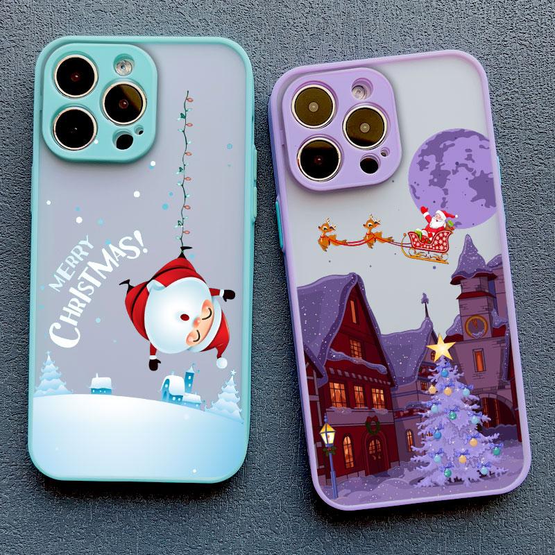 Merry Christmas Tree Snow Scene Phone Case for iPhone 14 13 12 Mini 11 Pro Max 16 15 Pro Max XS XR X 7 8 plus Shockproof Cover