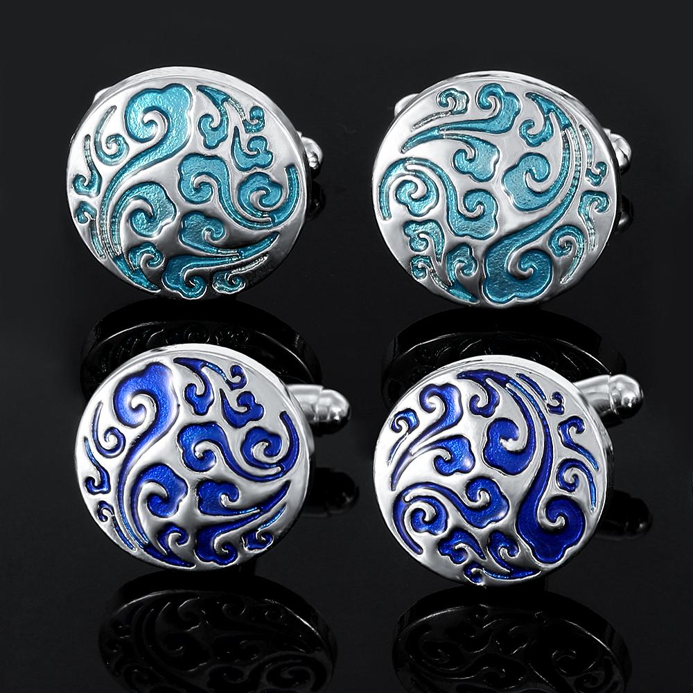 2Pcs/Set Vintage Wind and Cloud Pattern Round Cufflinks For Mens Shirt Suit Jewelry
