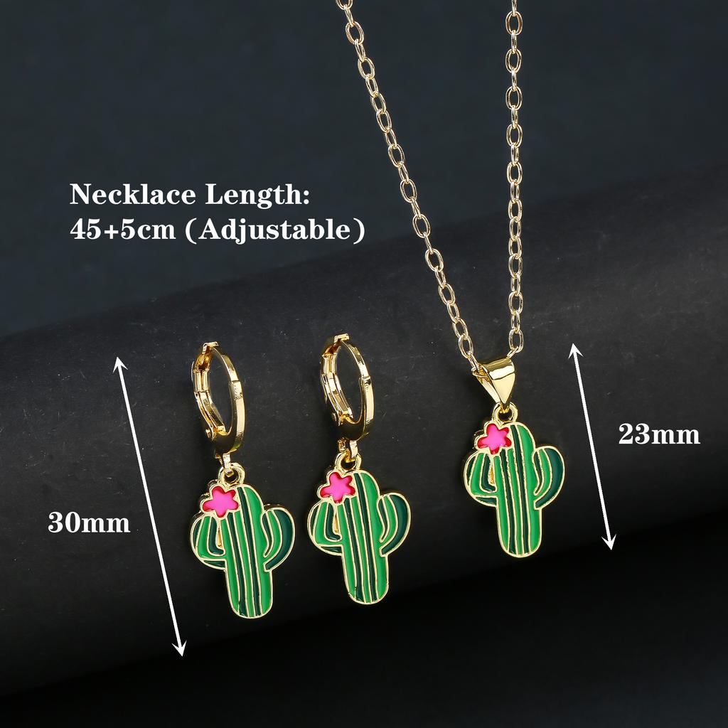 Fashion Venezuela Flag Cross Zircon Set Classic Cactus Flower Earrings Necklace Charming for Woman Daily Party Zircon Gift
