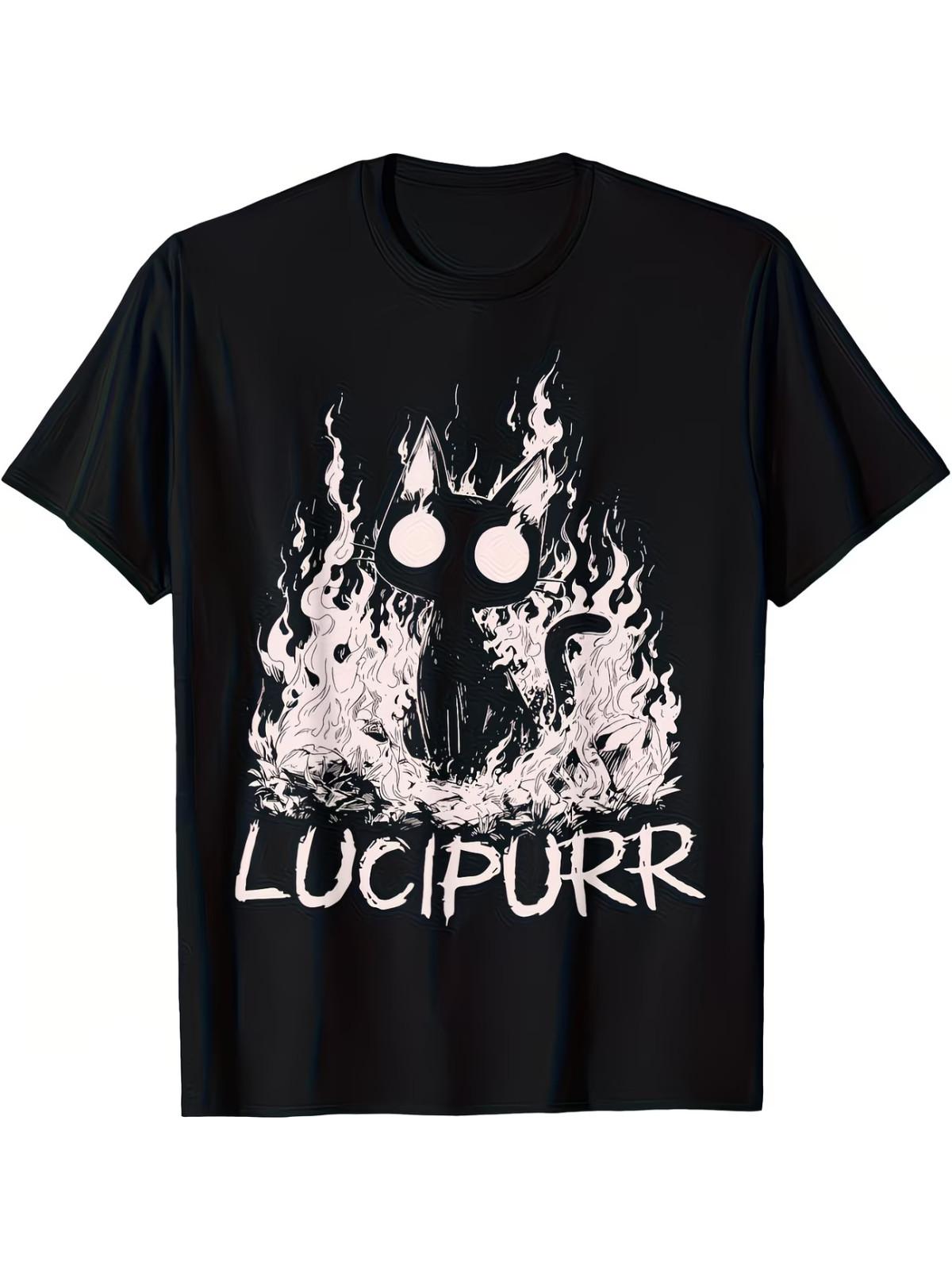 Men S Plus Size Vintage Gothic Lucipurr Cat with Flames Graphic T-Shirt XL