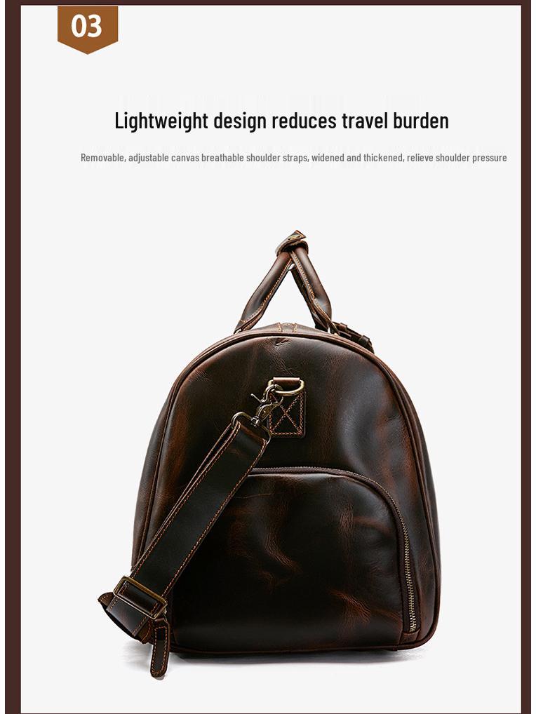 Extra Large Men's Genuine Leather Travel Bag with Shoe Compartment - Handheld, Crossbody, Single Shoulder