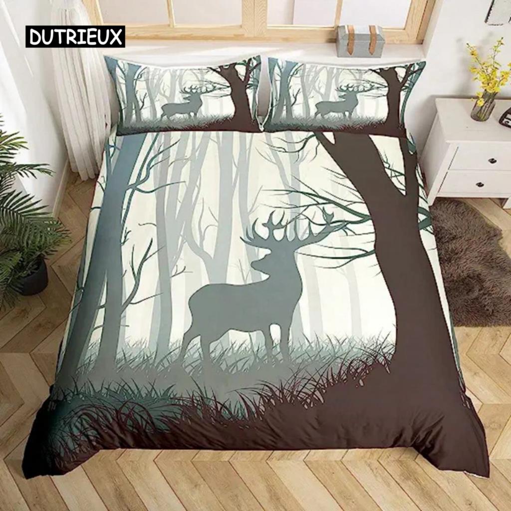 Deer Duvet Cover American Flag Elk Decor Bedding Set for Boys Teens Wild Animal Theme Comforter Cover Soft Polyester Quilt Cover