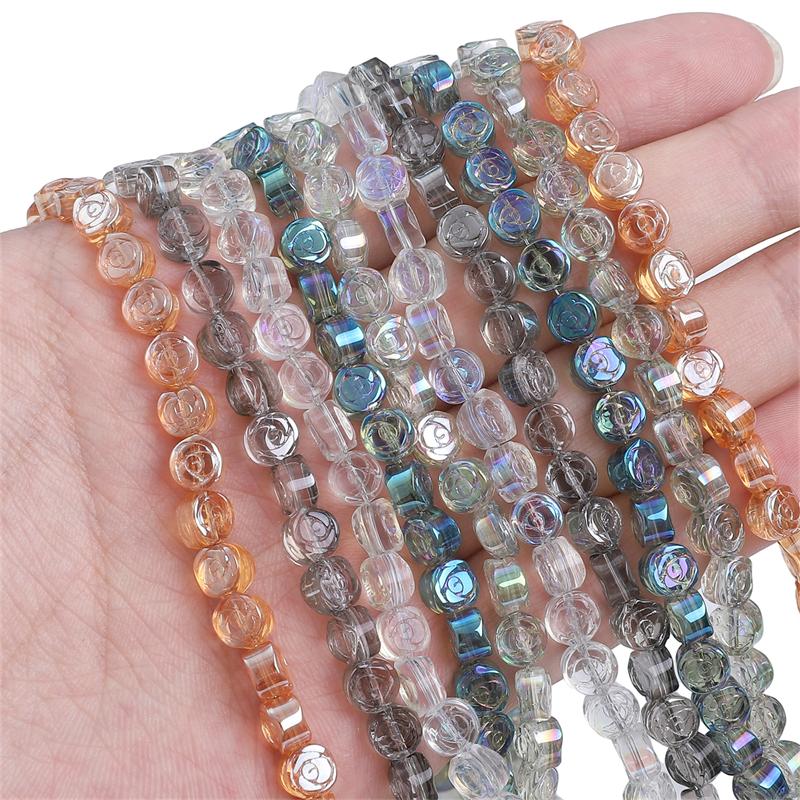 10Pcs Flower Crystal Glass Beads Rose Loose Spacer Beads for DIY Necklace Bracelet Jewelry Making