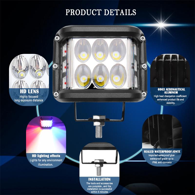 4Inch Led Work Light 60W Side Shooter Pods Combo Off Road Strobe Light With 6 Modes Memory Function Fit For Auto 4X4 Truck Atv Boat