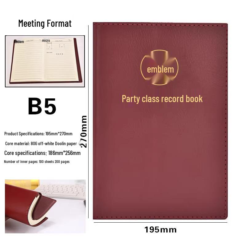 Leather Cover Meeting Minutes Book - B5/A5 for Party Members & Class Notes