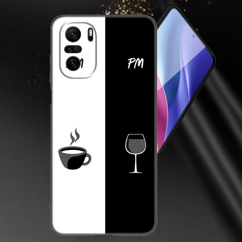 Coffee Wine Cup Phone Case For Xiaomi Mi POCO X3 NFC GT M4 M3 12 11T 10T Pro A3 11 Lite NE 5G 12X 11i F3 Soft TPU Black Cover