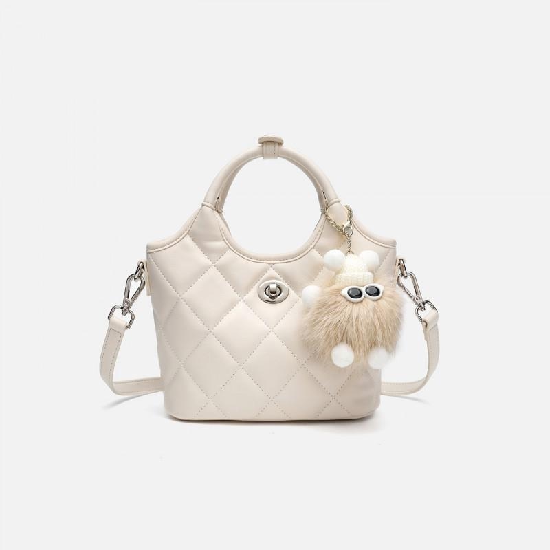2025 New Fashionable Commuter Portable Women s Bag Niche High-end Classic Diamond-grid Single-shoulder Cross-slung Tote 19x18x10CM покинуть белый