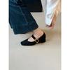 Fashion Janes Vintage Wildlederimitat Pumps Eckige Zehenpartie Kleidschuhe 2024 Herbst Schnallenriemen Hohe Absätze Damenschuhe