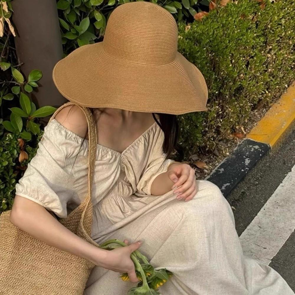 Wide Brim Straw Sun Hat Breathable Weave Wide Brim Hat Women Accessory Bucket Sun Hat Daily Wear