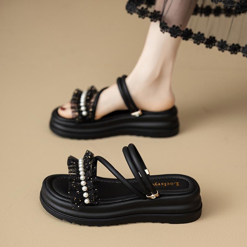 New Anti-Slip Women's Pearl Slippers Leisure Ins Trendy Women's Summer Sandal Thick Bottom Women's Shoes Sweet Style