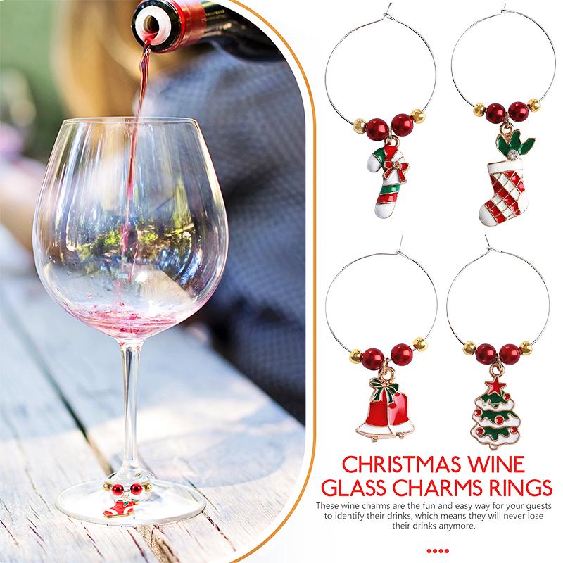 1/10 ks Prsten Svátky Kreslený Tvar Kreativní Víceprvkový Jemný Cyklus Vánoce Slitina Zinku Značka na Sklenici Identifikátor Nápoje Dekorace na Sklenici na Víno