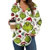 Women's Fashion Hoodies V Neck Long Sleeve Christmas Printed Drawstring Casual Loose Pullover Tops