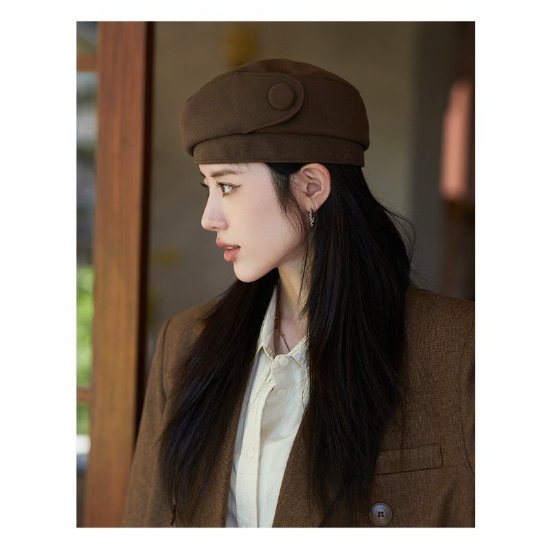 Jesienny i zimowy nowy kapelusz, damski beret z guzikami, jesienny i zimowy kapelusz malarza, artystyczny retro kapelusz bud