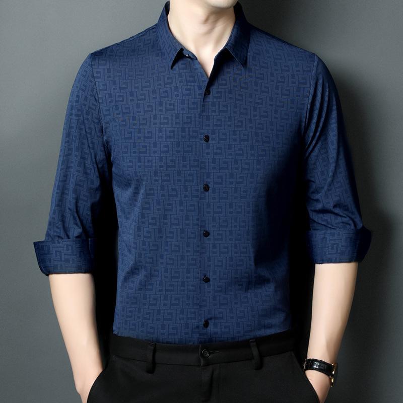 Frühling und Herbst Herren Langarm Shirt Neue Casual Top Nahtlose Shirt Gedruckt Dad Wear