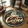 Vintage Coffee Theme Round Carpet Mat Rug Home Decoration Coffee Cup Pattern Gold Text Design Floor Decor Living Room