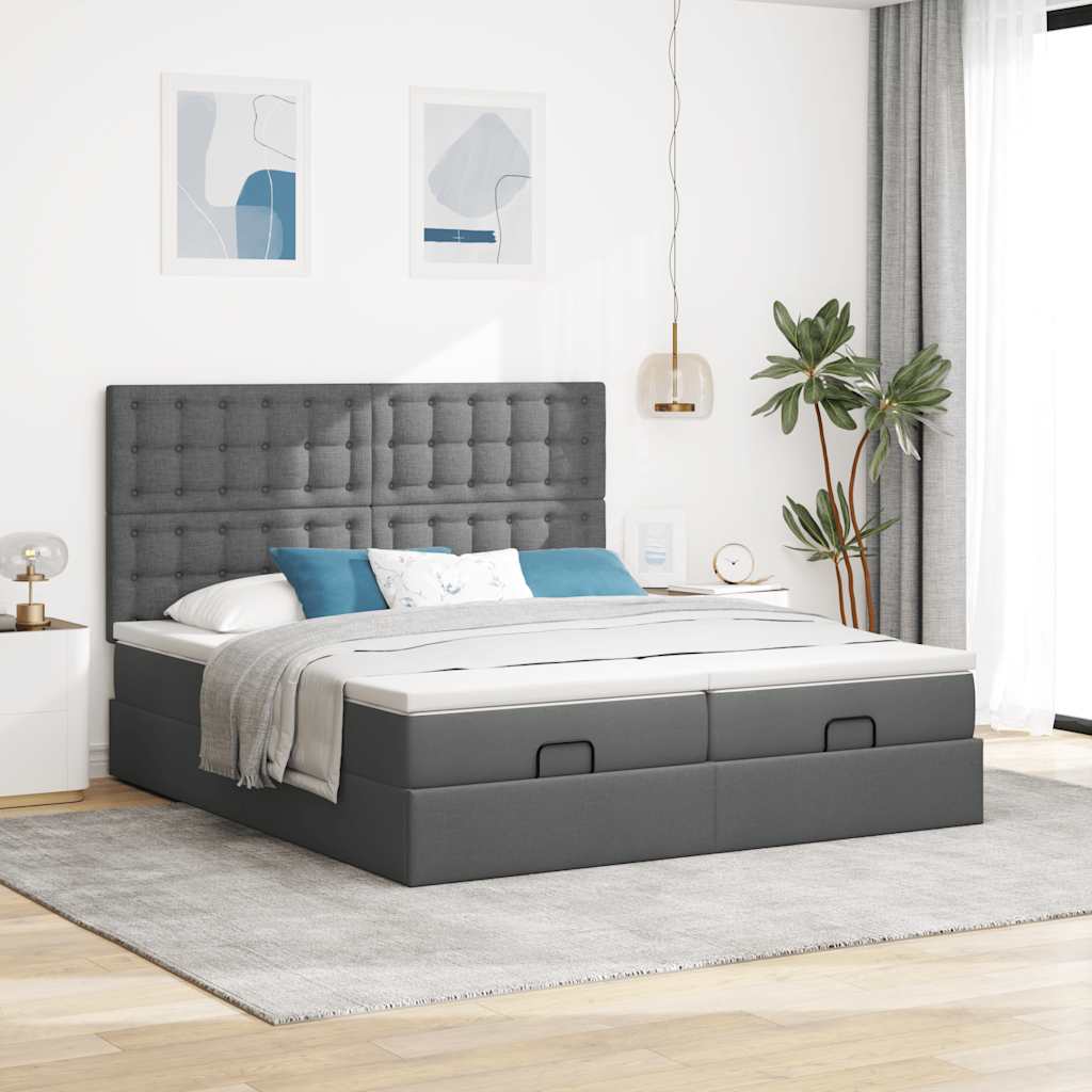 Enjoy a Restful Night S Sleep with This Ottoman Bed with Mattresses and LED Lighting In Dark Gray 180 X 200 Cm Fabric
