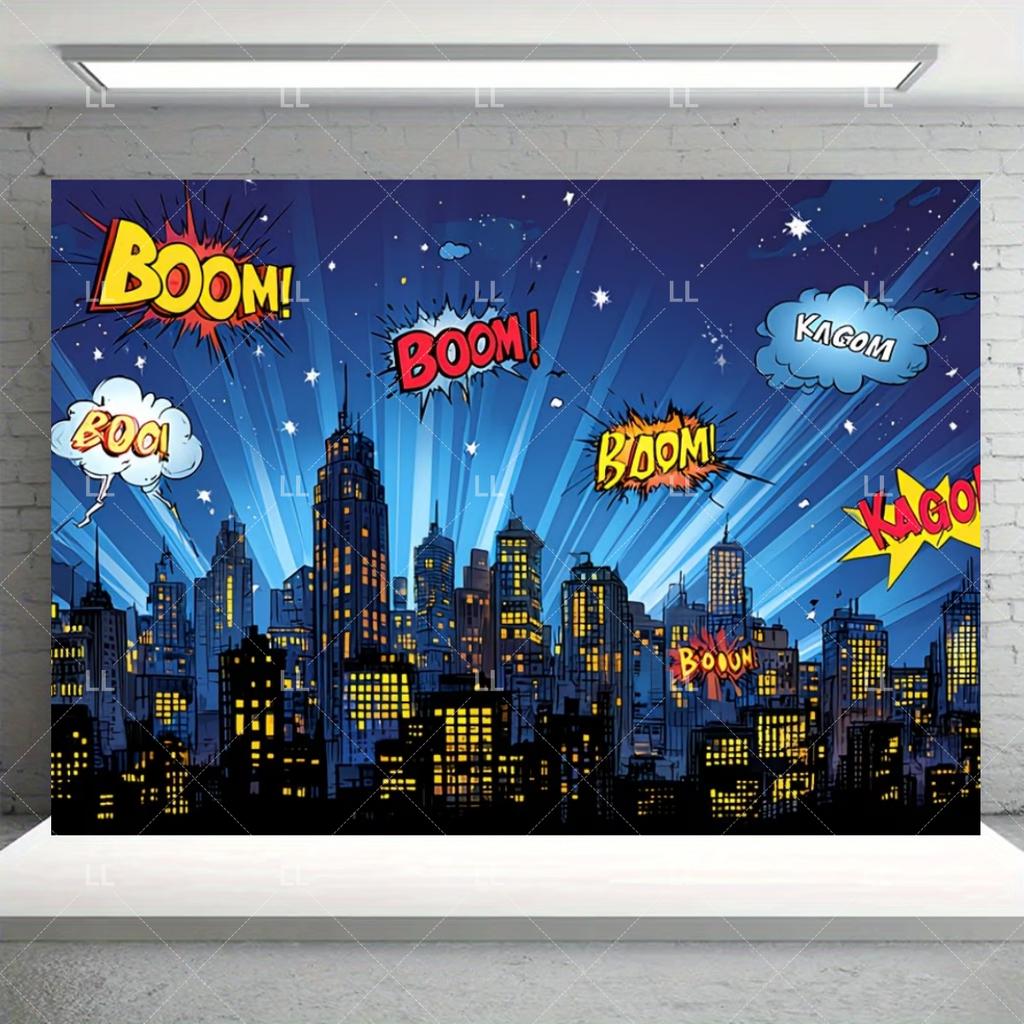 Superhero City Birthday Party Supplies Backdrop Comic Style Building Landscape Decoration Baby Shower Photo Backdround Kid Gift536