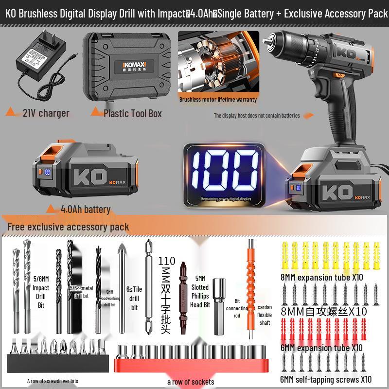 Cordless Brushless Impact Drill: Multifunctional Electric Screwdriver & Pistol Hand Drill for Household Use.