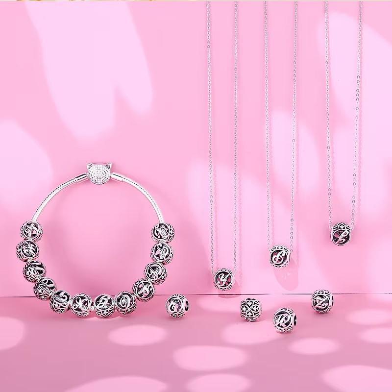 BAMOER 925 Silver Letter Collection A to Z Alphabet Charms Beads fit Charm Bracelet DIY Jewelry Making