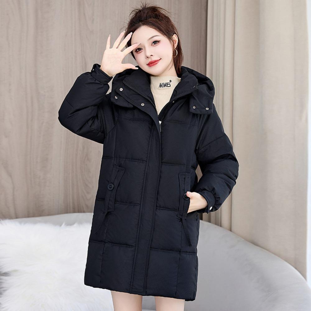 

Модное средней длины и длинное корейское худи свободного кроя с хлопковой подкладкой, новая хлопковая куртка с утолщенным зимним пальто XXL чёрный