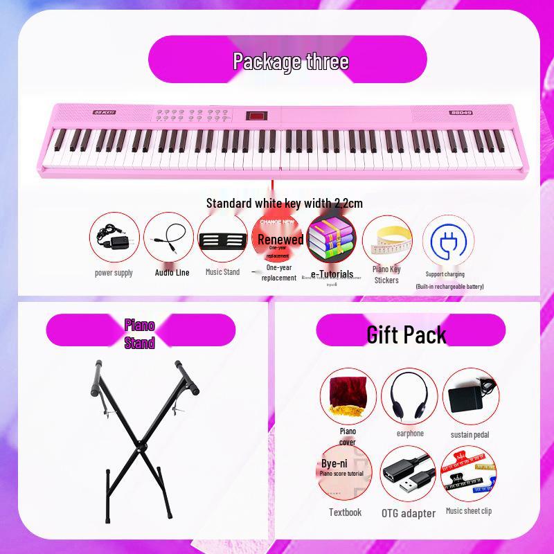 Rechargeable 88-Key Foldable Digital Piano: Bluetooth & MIDI, Perfect for Beginners & Kids