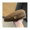 New Korean Autumn and Winter Woolen Beret Women's Retro Versatile Fashion Love Metal Painter Hat Academy Style
