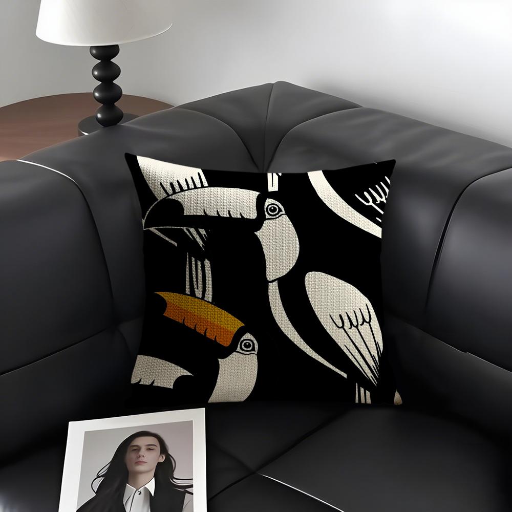 Toucan Fashion Cushion Cover Natural Linen Organic Fabric DoubleSided Printing Sofa Home Decor Gift Pillow Case