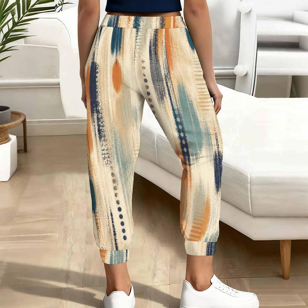 Women Plus Size Geometric Printed Jogger Pants Drawstring Waist Side Pockets Cuffed Ankle