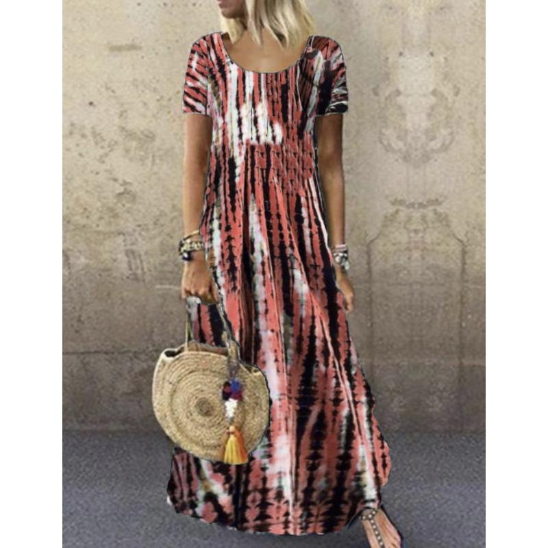 QICED Fashion Summer Spring Short Sleeve O-Neck Casual Dresses