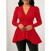 T-shirt da donna S con scollo a V, torsione, tinta unita, manica lunga, top casual