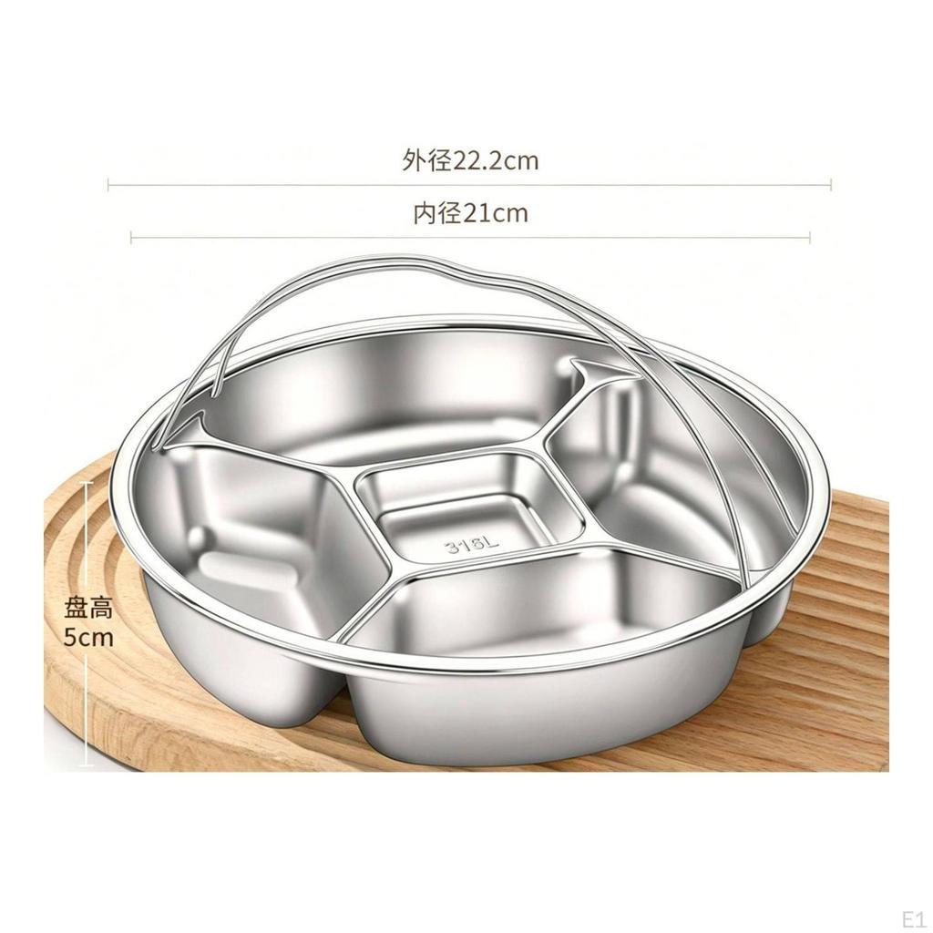 Compartmented Steaming Plate Raised Walls Stainless Steel Tray Shiny Silver Finish Divided