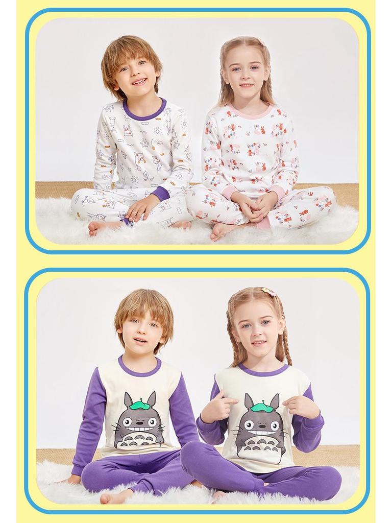 Kids' Pure Cotton Autumn Clothing Set: Warm Underwear, Base Layer Pajamas, and Knitwear for Boys and Girls