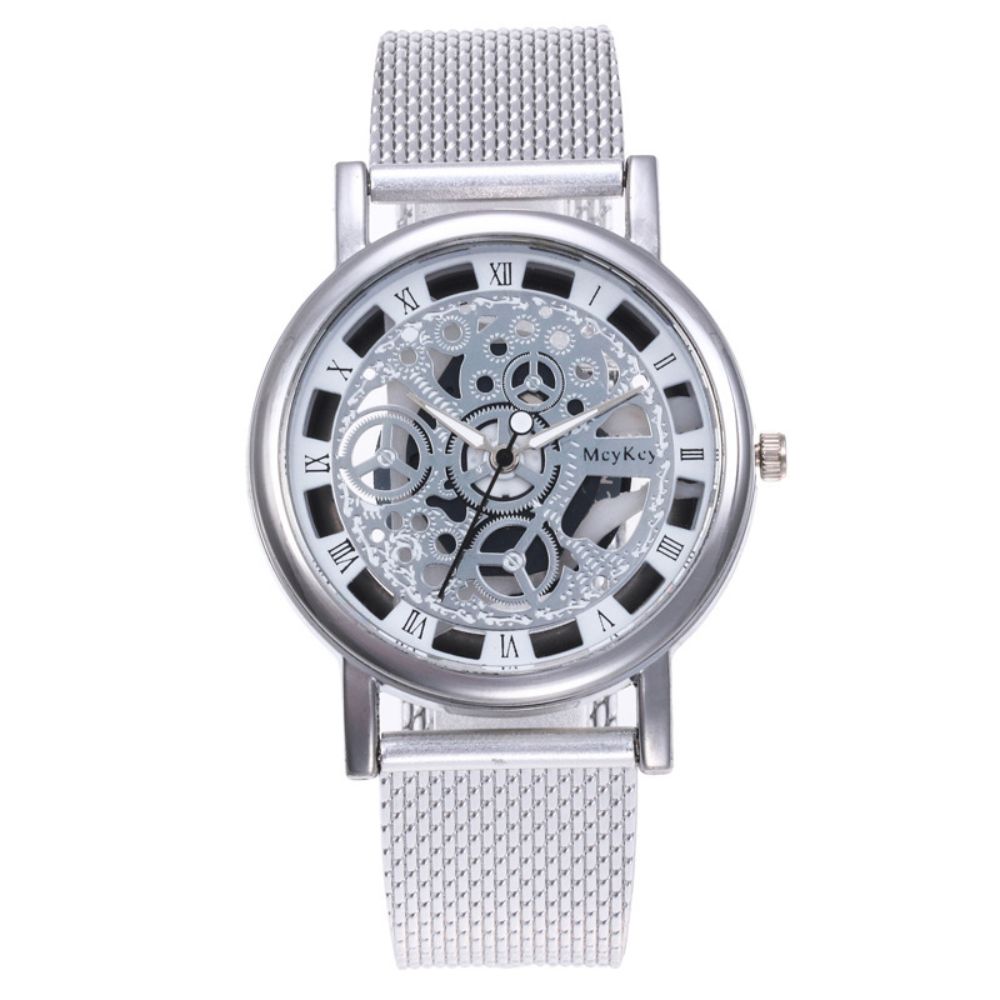 Faux Mechanical Mechanical Skeleton Watch Quartz Movement Metal Mesh Watch For Women Ladies