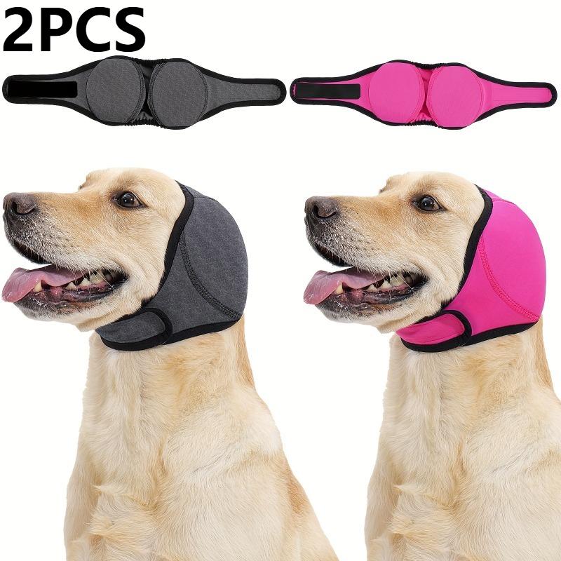 2er-Pack Hund Beruhigende Kopfbedeckung & Angstlindernde Ohrschützer - Geräuschdämpfende Weiche Haube für Gewitter, Feuerwerk und Reisen (Klein & Mittel S black