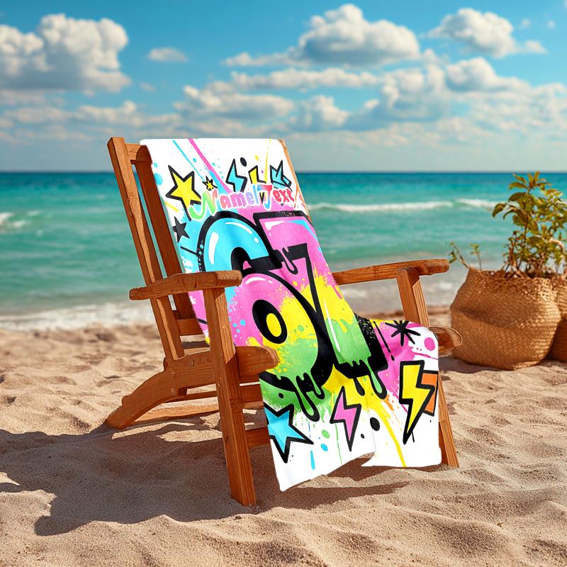 1PC Custom Name Colorful Graffiti Art Beach Towel Highly Absorbent And Sand-Resistant Towel for Swimming, Pool, Yoga, And Travel Lightweight
