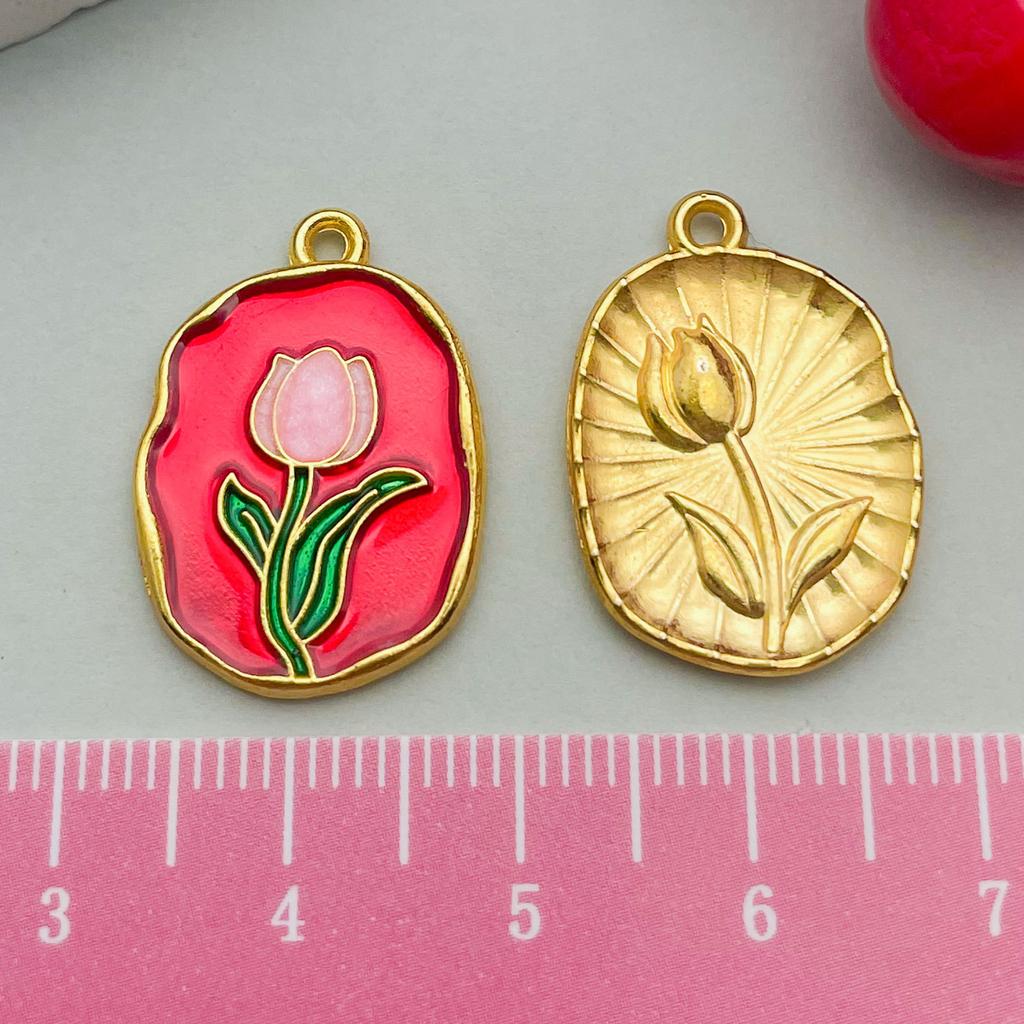 Ancient Gold Enamel Oil Drop Pendant Tulip Rose Lily Diy Bracelet Necklace Jewelry Accessories