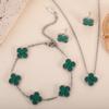 3PCS Titanium Steel Non Fading Double-sided Clover Set Necklace Bracelet Earrings