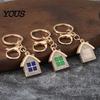 Non-blackening Metal Keychain Pendant, 3D Cabin Shape Key Holder with Lobster Long-lasting Shiny Clasp And Ring, Anti-Oxidation Fall-Resistant Window
