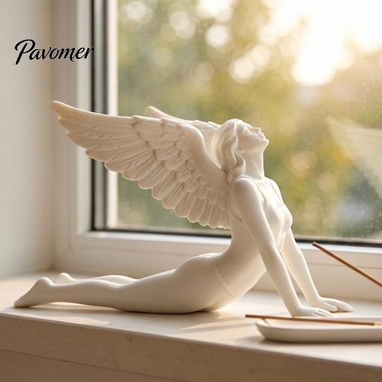 Commemorative Keepsake Gift 3D Printed Yoga Angel Figurine, Decorative Statue, Minimalist Sculpture with Detailed Versatile Interior Ornaments Wings,