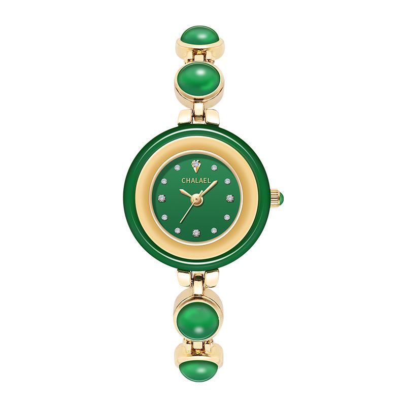 

TikTok Модные женские часы-браслет с жадеитом и бриллиантами золотистый/зелёный