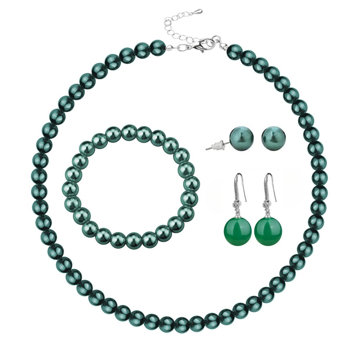 

Elegant Imitation Pearl Necklace and Earrings Set , Light Fashion Jewelry 4 - Piece Set for Women