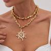 Vintage Metal Spiral Sunflower Pendant Necklace, Special-Shaped Ccb Beaded Collarbone Necklace