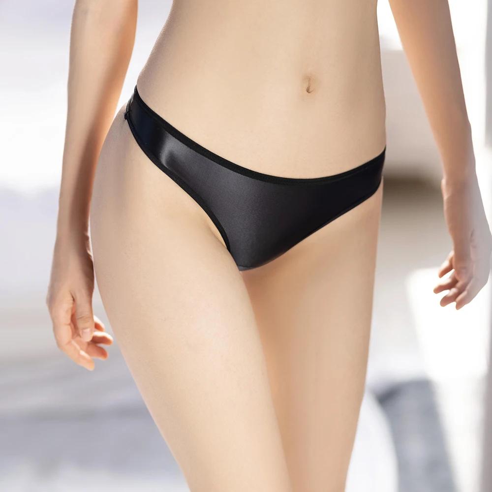 New Women Sexy Oil Shiny Breathable High Stretch Panties Underwear Glossy See Through Thong Brief Low Rise Smooth Ladies Briefs