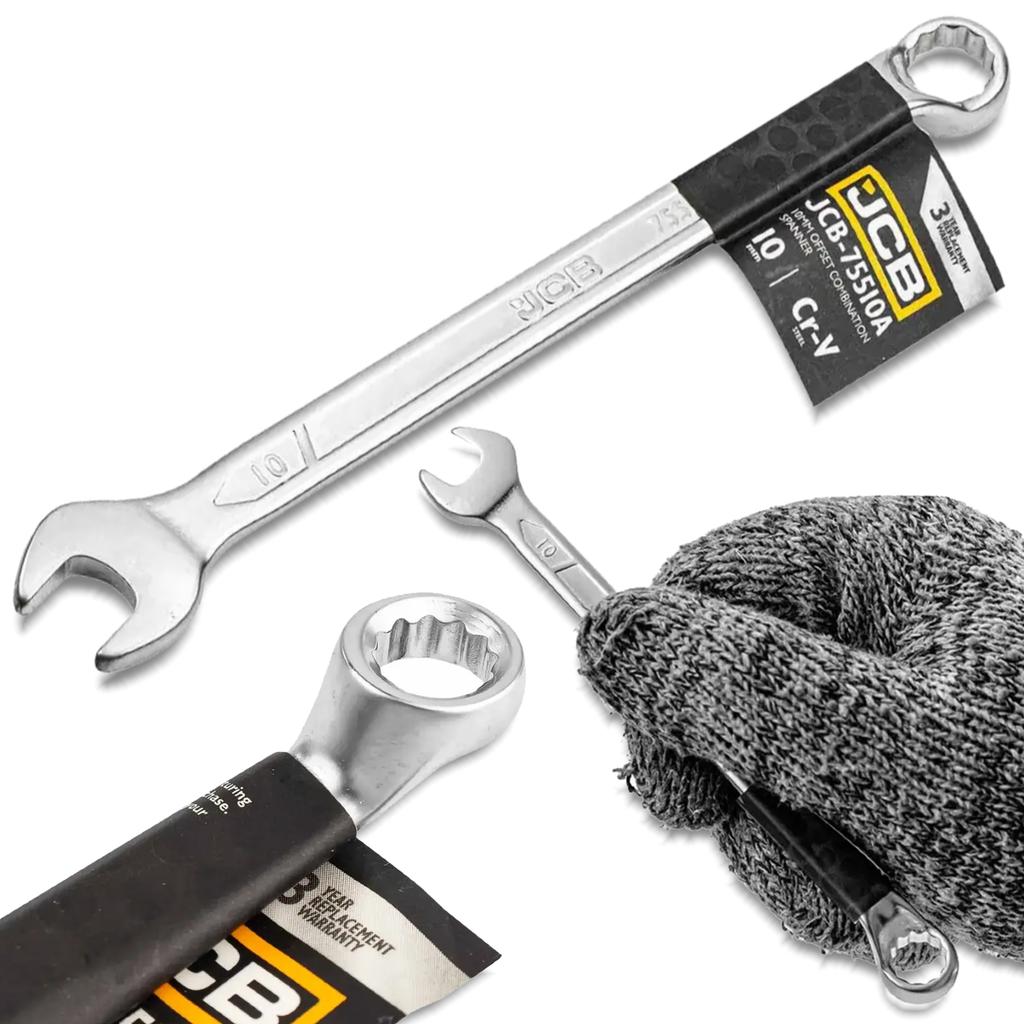 JCB 75 degree angled open end wrench 10mm CR-V steel double ended
