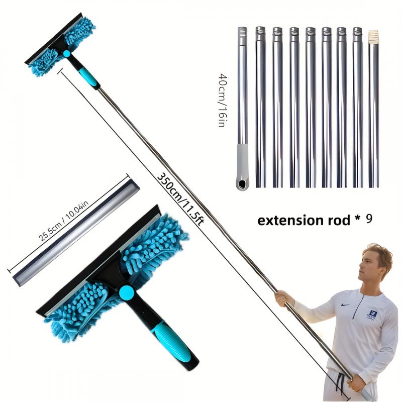 2-In-1 Double-Sided Window Cleaner Squeegee For High-Rise Glass Safety Scraper Professional Window Cleaning Tool Durable Stainless Steel Blade