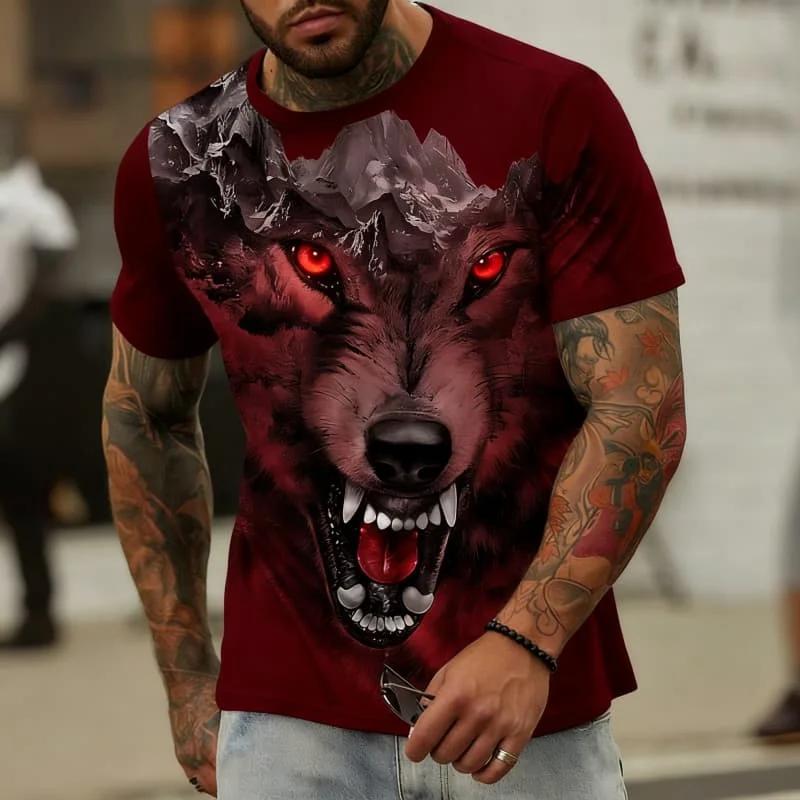 Vintage Wolf Graphic Men's T-Shirt Summer Outdoor Round Neck Short Sleeve Tee Oversized Fashion Breathable Men's Clothing Tops