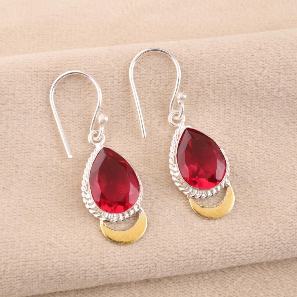 Pink Rubellite Gemstone 925 Solid Silver Jewelry Handmade Stylish Earrings 1.5" EE-162-1