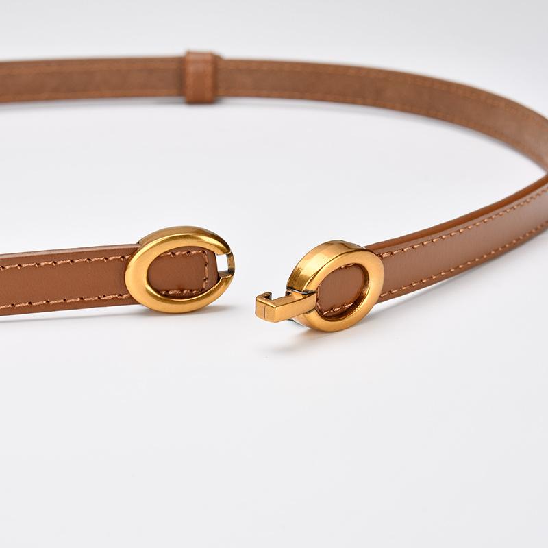 Genuine Leather Thin Belt Fashionable Simple Decorative Dress Cowhide Thin Belt with Suit Waist-hugging Black Belt for Women