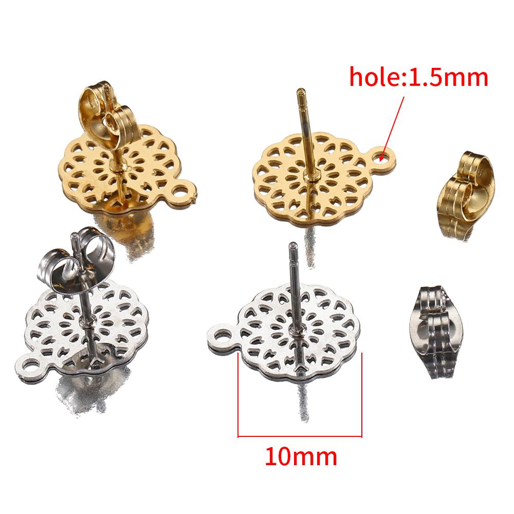 10pcs Gold Color Stainless Steel Round Flowers Base Earrings Pendant Connector Dangle Ring for DIY Earrings Jewelry Accessories