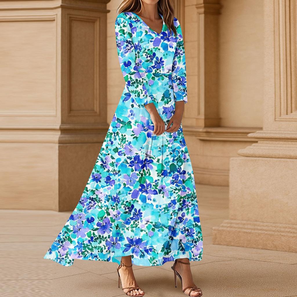 Women's Three-quarter Sleeves Fashionable Floral Print Loose Casual Comfortable Dress